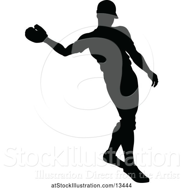 Vector Illustration of Black Silhouetted Baseball Player