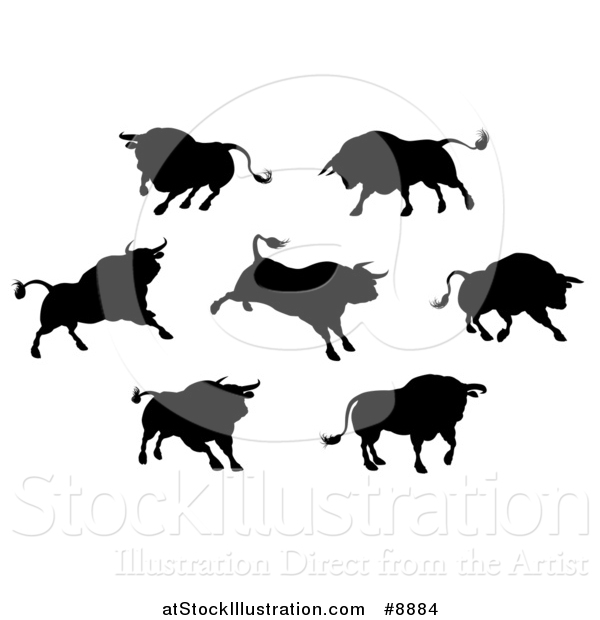 Vector Illustration of Black Silhouetted Bulls
