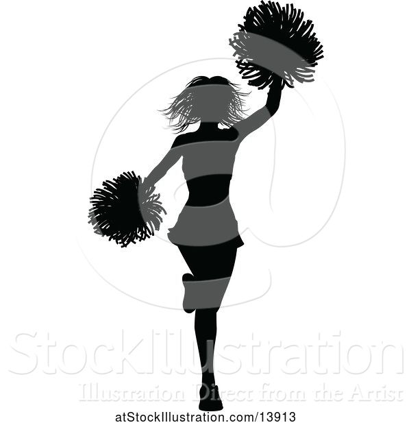 Vector Illustration of Black Silhouetted Cheerleader in Action
