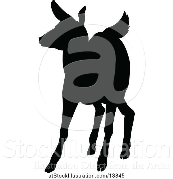 Vector Illustration of Black Silhouetted Deer Fawn