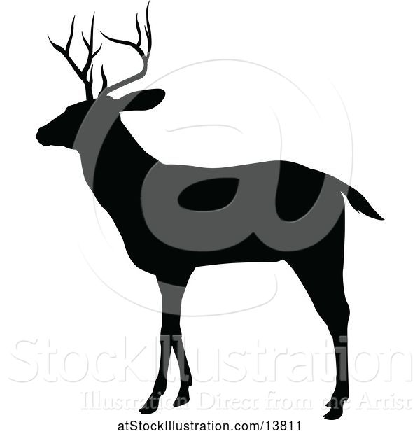 Vector Illustration of Black Silhouetted Deer Stag Buck