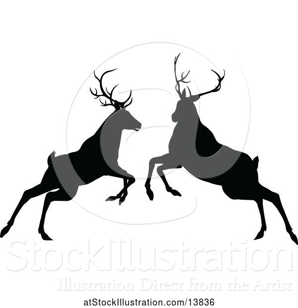 Vector Illustration of Black Silhouetted Deer Stag Bucks Rutting