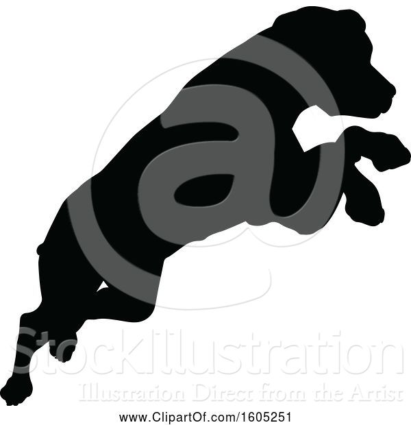 Vector Illustration of Black Silhouetted Dog Jumping