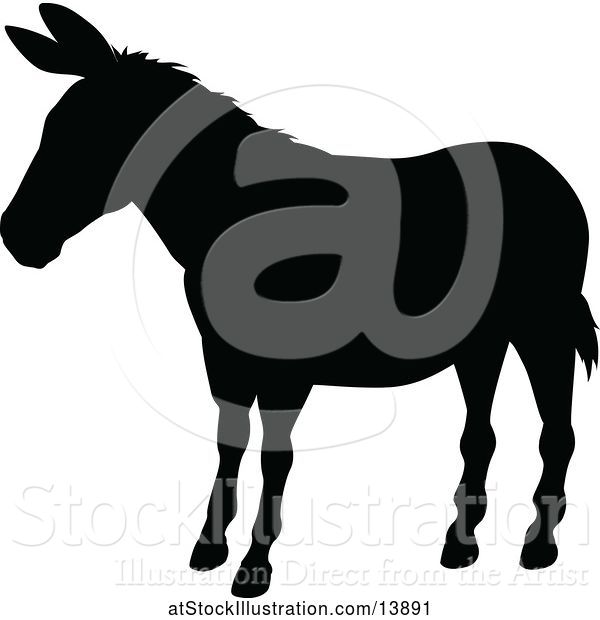 Vector Illustration of Black Silhouetted Donkey