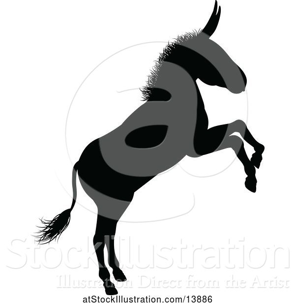 Vector Illustration of Black Silhouetted Donkey Rearing