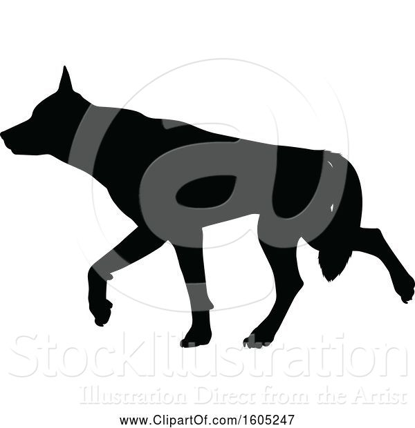 Vector Illustration of Black Silhouetted German Shepherd Dog