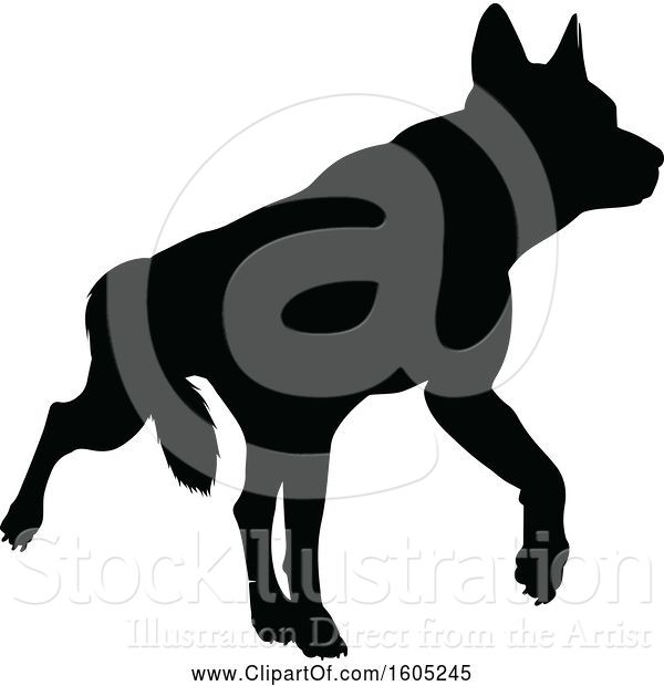 Vector Illustration of Black Silhouetted German Shepherd Dog