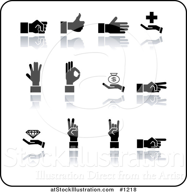 Vector Illustration of Black Silhouetted Hands Gesturing on a White Background