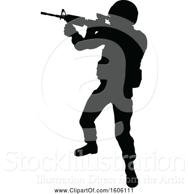 Vector Illustration of Black Silhouetted Male Armed Soldier