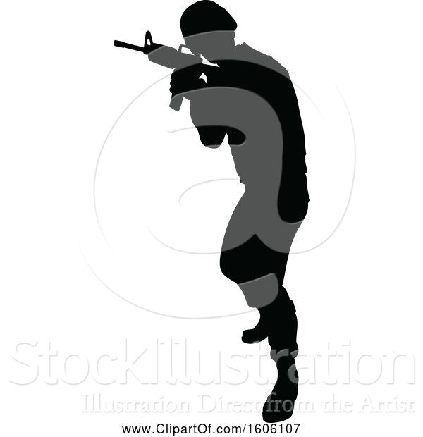 Vector Illustration of Black Silhouetted Male Armed Soldier