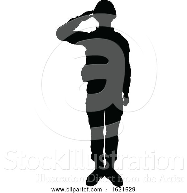 Vector Illustration of Black Silhouetted Male Armed Soldier