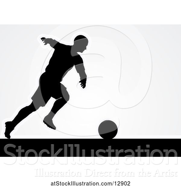 Vector Illustration of Black Silhouetted Male Soccer Player over Gray