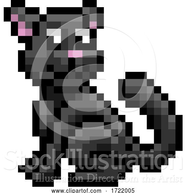 Vector Illustration of Black Witch Cat Game Pixel Art Halloween Icon