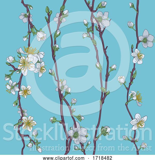 Vector Illustration of Blossom Japanese Sakura Cherry Flower Pattern