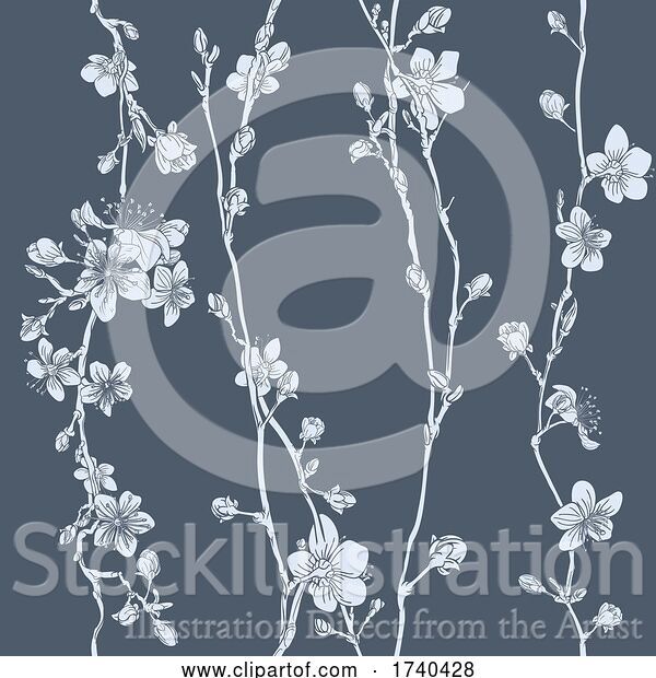 Vector Illustration of Blossom Japanese Sakura Cherry Flower Pattern