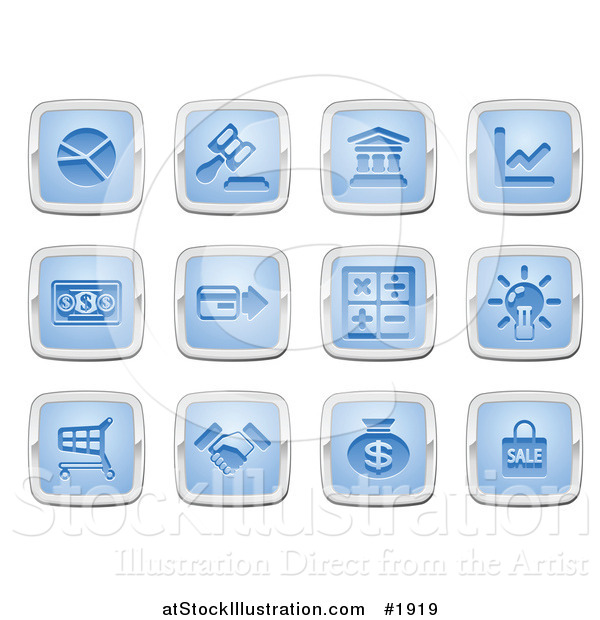 Vector Illustration of Blue and Silver Square Business and Finance Icons