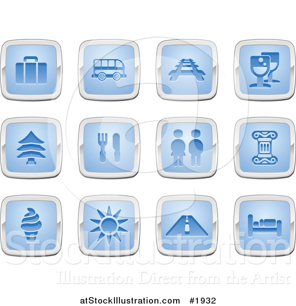 Vector Illustration of Blue and Silver Travel Icons