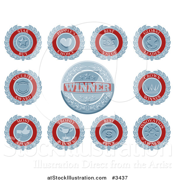 Vector Illustration of Blue and White Retro Award Badges or Medallions