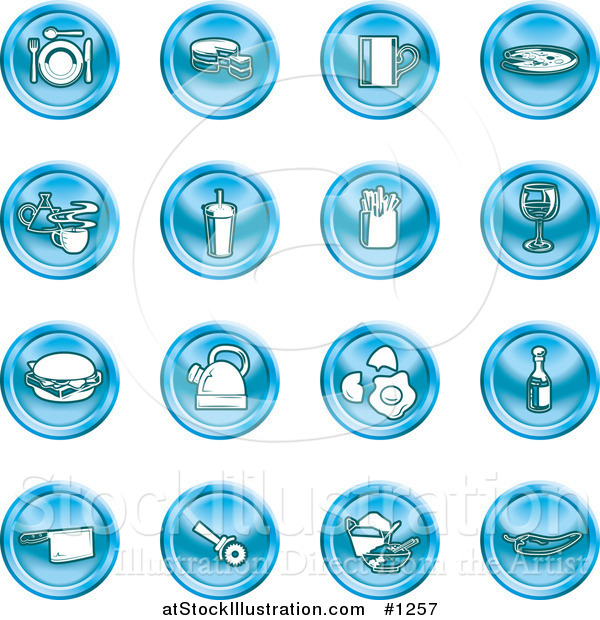 Vector Illustration of Blue Icons: Food and Kitchen Items