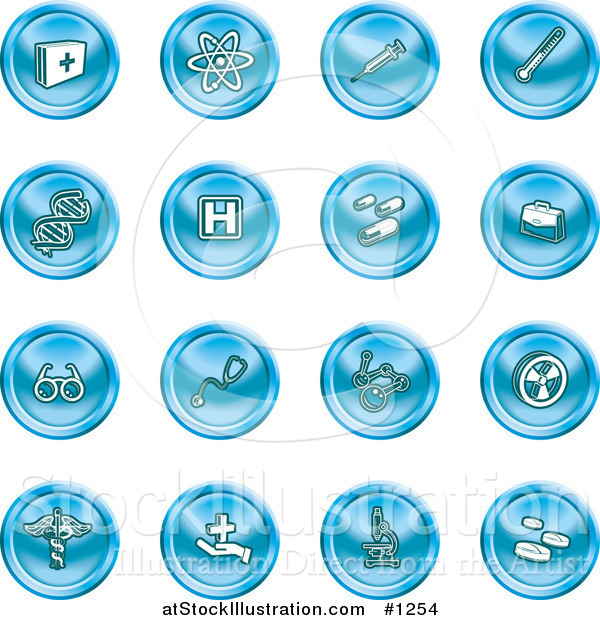 Vector Illustration of Blue Icons: Medicine, Science and Biology