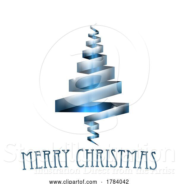 Vector Illustration of Blue Silver Christmas Tree Ribbon Concept