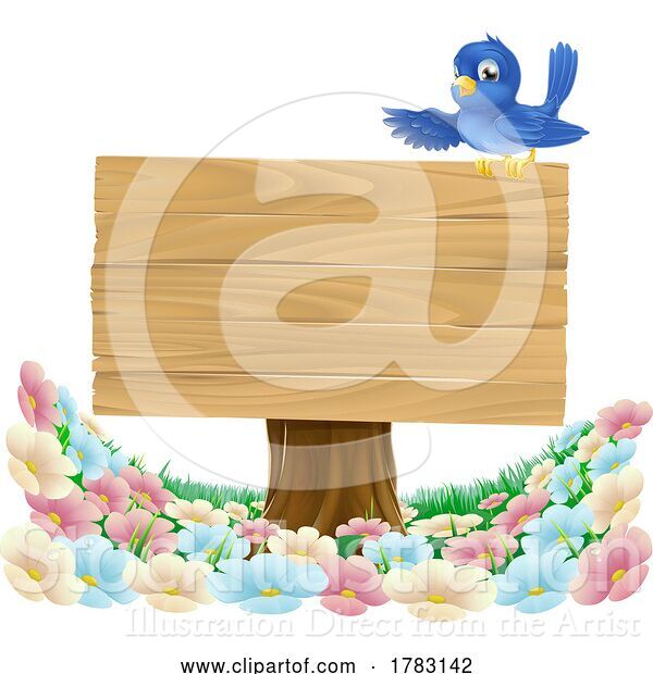 Vector Illustration of Bluebird Bird Wooden Background Sign