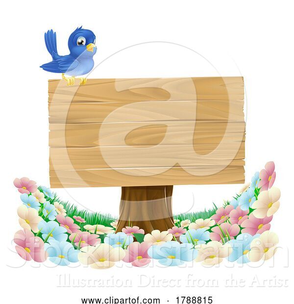 Vector Illustration of Bluebird Bird Wooden Background Sign
