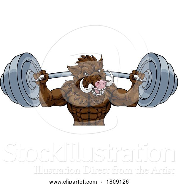Vector Illustration of Boar Razorback Hog Weight Lifting Gym Mascot
