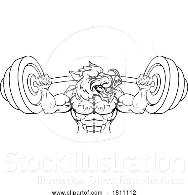 Vector Illustration of Boar Razorback Hog Weight Lifting Gym Mascot