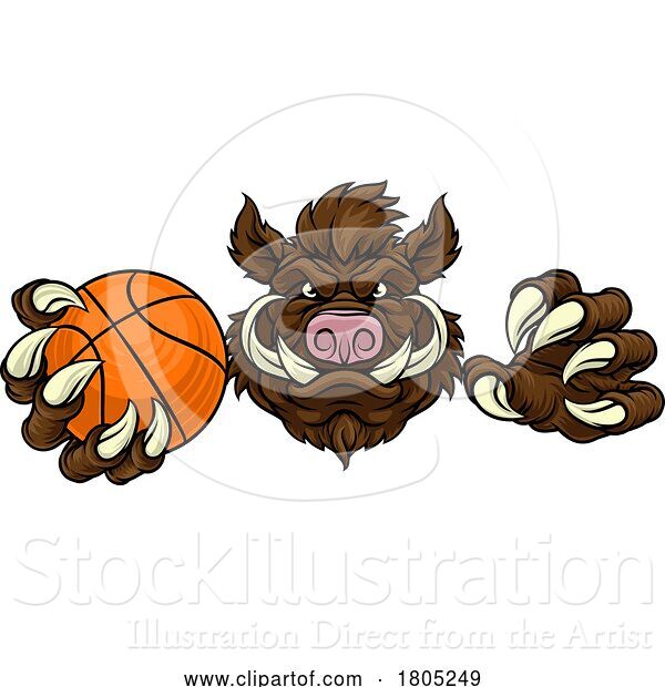 Vector Illustration of Boar Wild Hog Razorback Warthog Basketball Mascot
