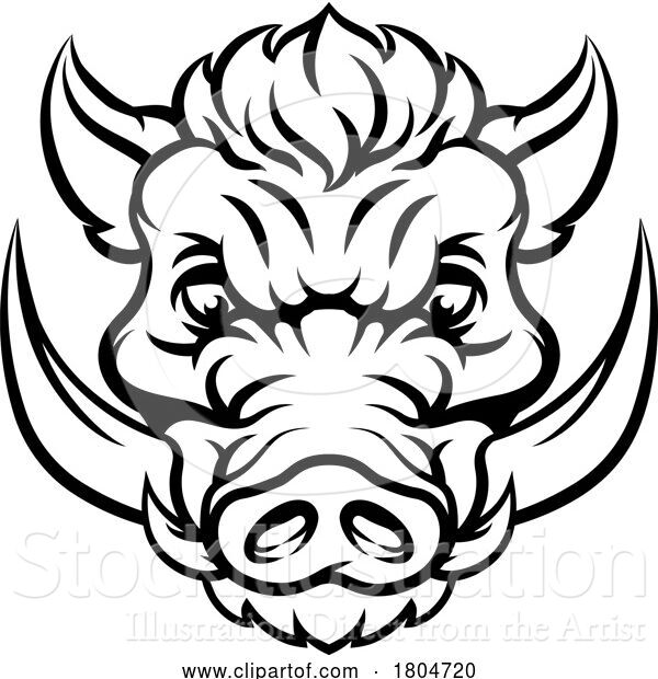 Vector Illustration of Boar Wild Hog Razorback Warthog Mascot Pig