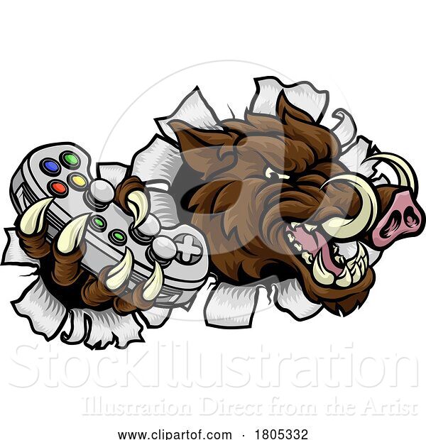 Vector Illustration of Boar Wild Hog Razorback Warthog Pig Gaming Mascot