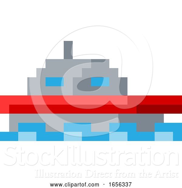 Vector Illustration of Boat Ship Pixel 8 Bit Video Game Art Icon