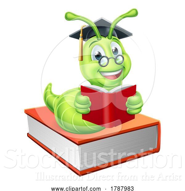 Vector Illustration of Book Worm Caterpillar Reading