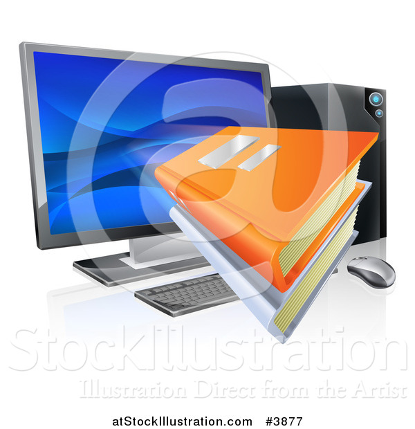 Vector Illustration of Books Flying Through a Computer Screen