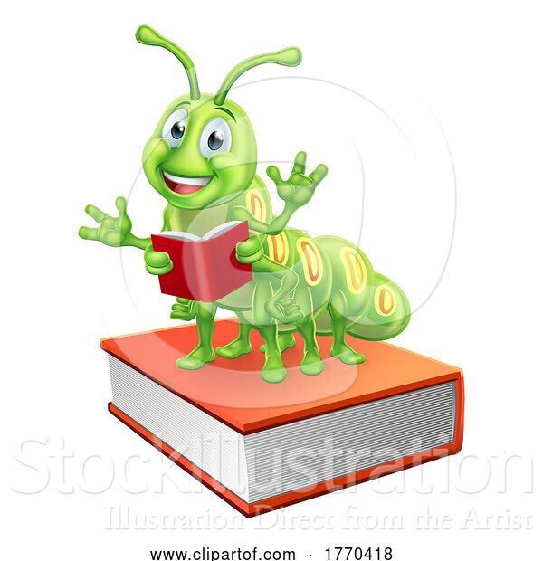 Vector Illustration of Bookworm Worm Caterpillar on Book Reading