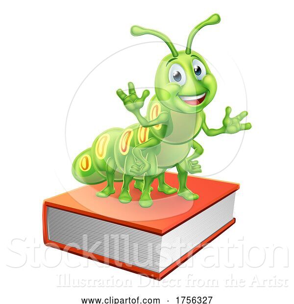Vector Illustration of Bookworm Worm Caterpillar on Book Stack