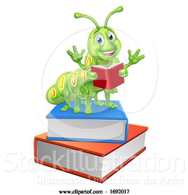 Vector Illustration of Bookworm Worm Caterpillar on Books Reading