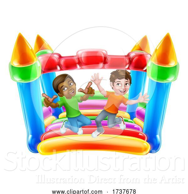 Vector Illustration of Bouncy House Castle Jumping Boys Children