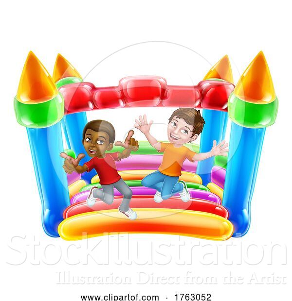 Vector Illustration of Bouncy House Castle Jumping Boys Children