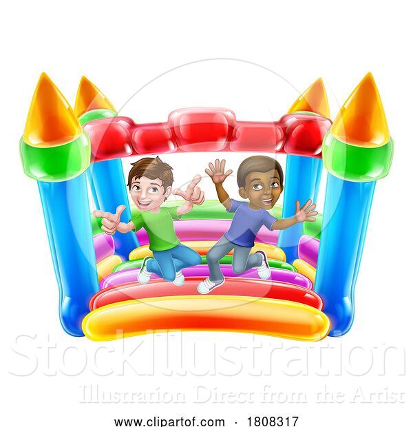 Vector Illustration of Bouncy House Castle Jumping Boys Children