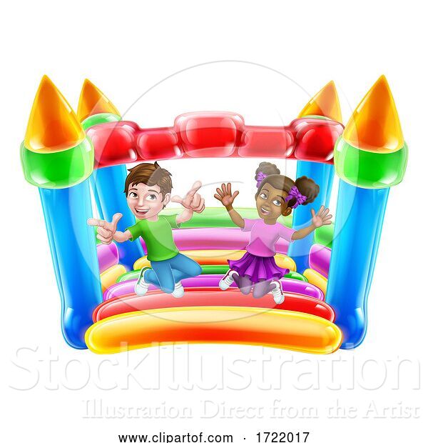 Vector Illustration of Bouncy House Castle Jumping Girl Boy Children