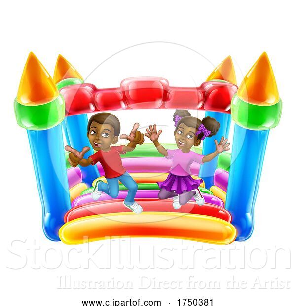 Vector Illustration of Bouncy House Castle Jumping Girl Boy Children