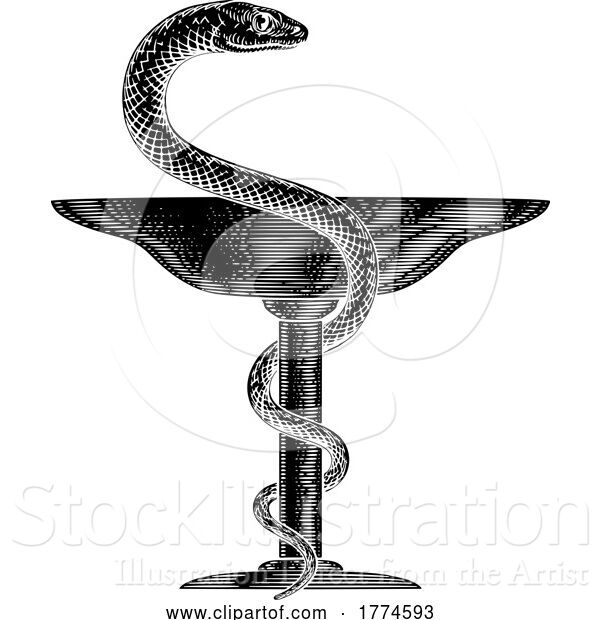 Vector Illustration of Bowl of Hygieia Snake Medical Pharmacy Symbol Icon