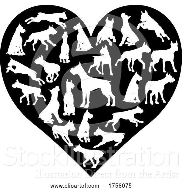Vector Illustration of Boxer Dog Heart Silhouette Concept