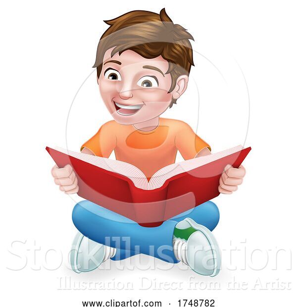 Vector Illustration of Boy Child Kid Character Reading a Book