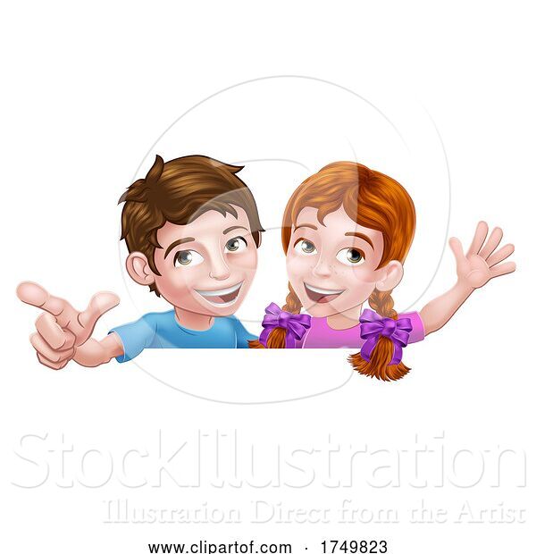 Vector Illustration of Boy Girl Kid Children Peeking over Sign