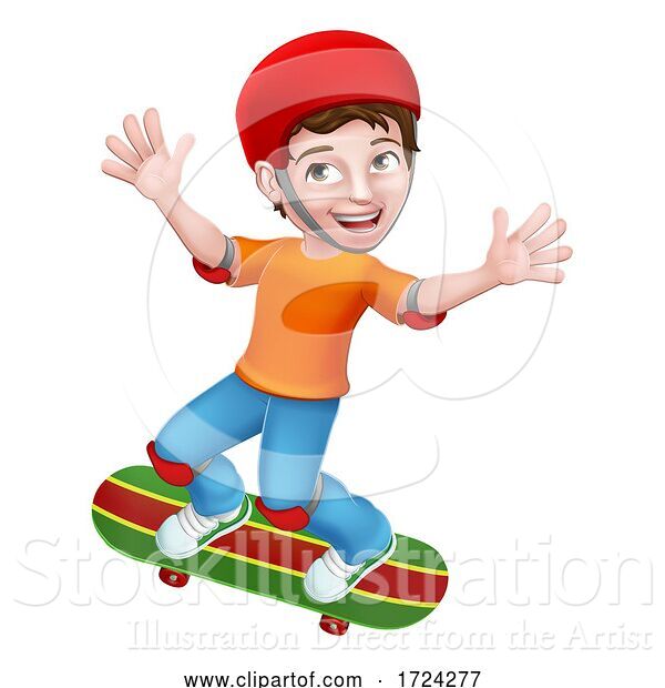 Vector Illustration of Boy Kid Child on Skateboard Skateboarding