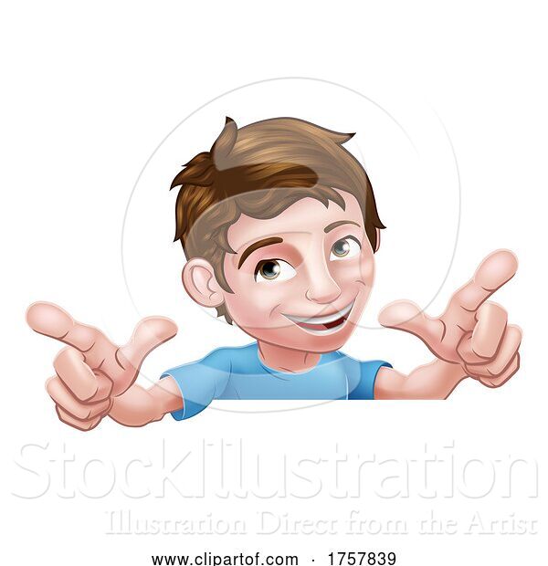 Vector Illustration of Boy Kid Child Peeking over Sign Pointing