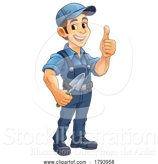 Vector Illustration of Bricklayer Mascot Tool Mason Construction Mascot